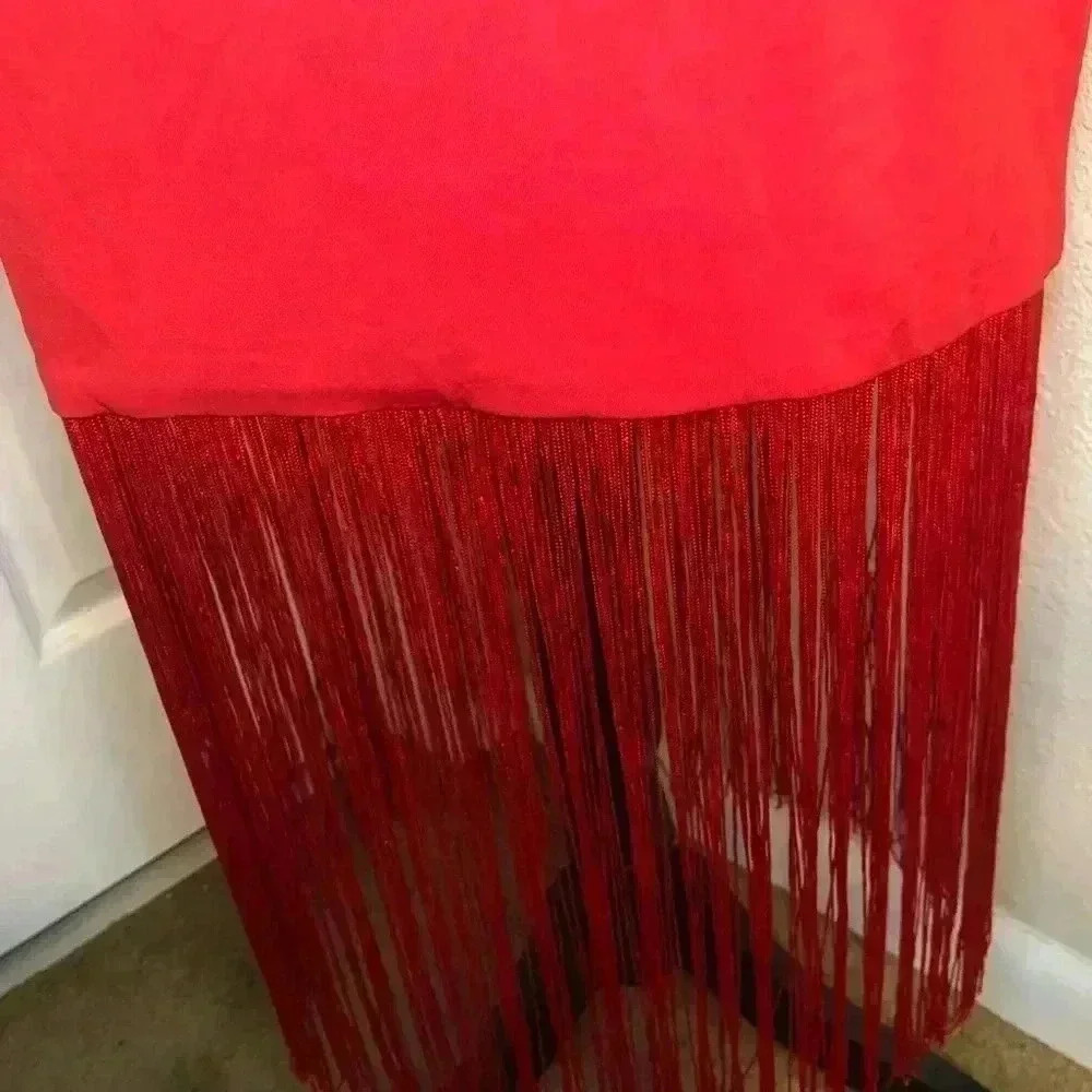 🔥💃🏻High Neck Fringe Red Party Dress💃🏻🔥Large and Small - Picture 6 of 16